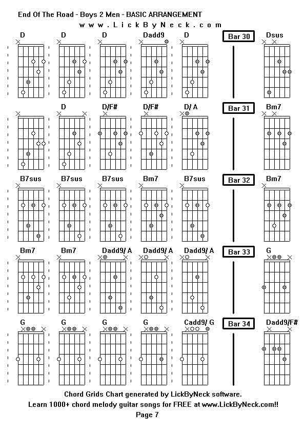 Chord Grids Chart of chord melody fingerstyle guitar song-End Of The Road - Boys 2 Men - BASIC ARRANGEMENT,generated by LickByNeck software.